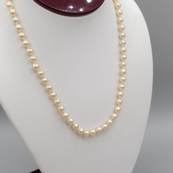 Hand Knotted 6mm Cultured Pearl Necklace Sterling Silver Clasp 16" Length - Picture 4 of 9